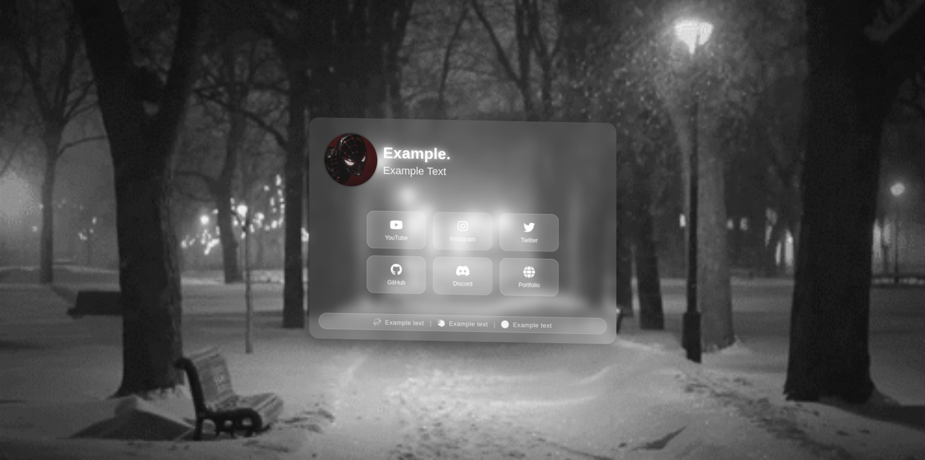 Bio link — szklana karta z linkami na tle zimowego parku