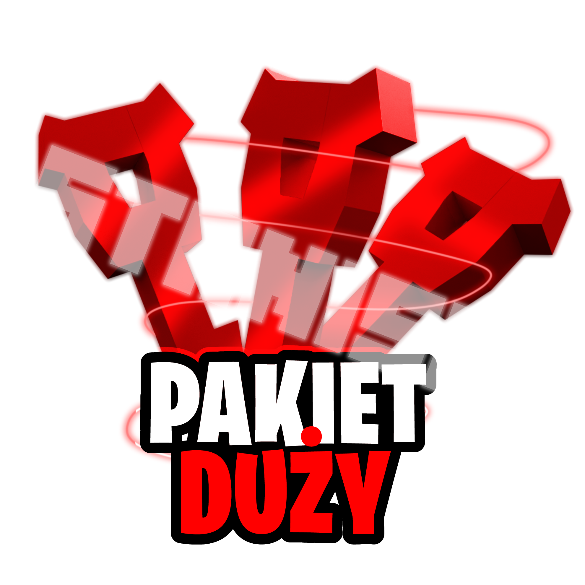 Pakiet Duży — czerwone 3D logo i biały napis na czarnym tle