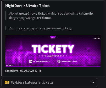 Screen bota Discord — system ticketów NightDevs