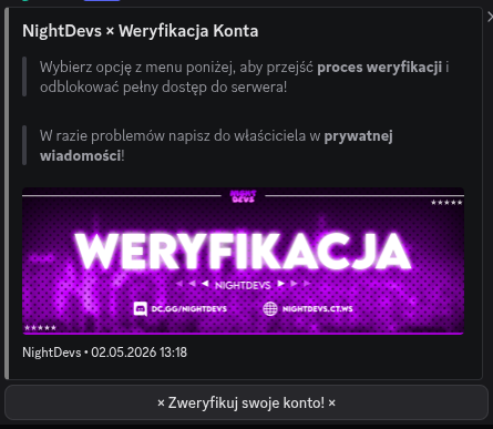 Screen bota Discord — system weryfikacji NightDevs