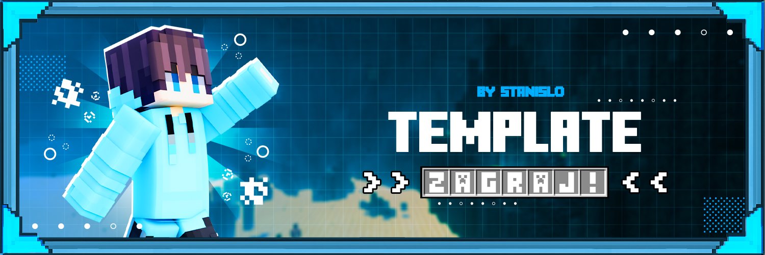 Template baner z postacią Minecraft i napisem ZAGRAJ!